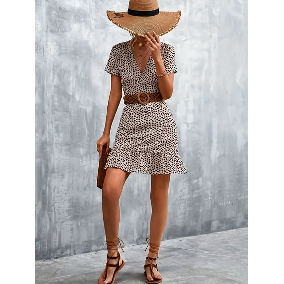 [Floral Boho Summer Dress] V Neck Floral Print Boho Dress - Summer Mini Party Dress for Women