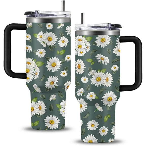 Floral Boho Tumbler 40oz, Flowers Gifts, Flower Coffee Cup Gifts for Women Girls, Abstract Retro Mid Century Flower Gift for Her on Christmas Birthday Mothers Day