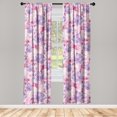 thumbnail image 1 of Floral Boho Window Curtains, Chill Vibes 90s Blooming Rose Pattern with Neutral Leaves Print, Lightweight Decor 2-Panel Set with Rod Pocket, Pair of - 28"x84", Magenta Blue Violet Blush, by Ambesonne, 1 of 3