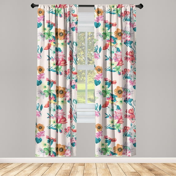 Floral Boho Window Curtains, Colorful Design Delicate Garden Flowers Springtime Inspiration Dreamy Art, Lightweight Decor 2-Panel Set with Rod Pocket, Pair of - 28"x84", Blush Multicolor, by Ambesonne