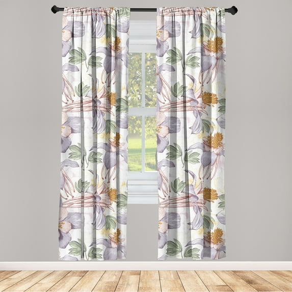 Floral Boho Window Curtains, Simple Design Japanese Feels Blooming Flowers Vintage and Leaves, Lightweight Decor 2-Panel Set with Rod Pocket, Pair of - 28"x63", Ceil Blue Pale Rose White, by Ambesonne