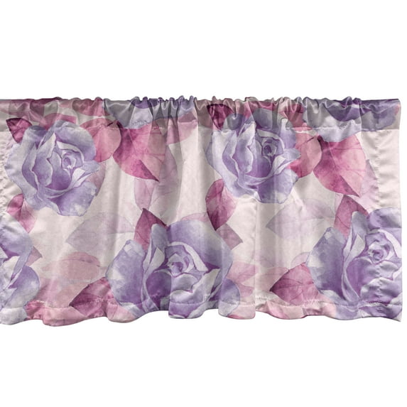 Floral Boho Window Valance, Chill Vibes 90s Blooming Rose Pattern with Neutral Leaves Print, Curtain Valance for Kitchen Bedroom with Rod Pocket, 54" X 18", Magenta Blue Violet Blush, by Ambesonne