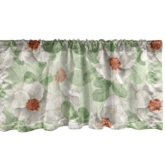 Floral Boho Window Valance, Garden Scene Inspired Flowers Vintage and Leaves Greenery Print, Curtain Valance for Kitchen Bedroom with Rod Pocket, 54" X 18", Peacock Green and Cinnamon, by Ambesonne