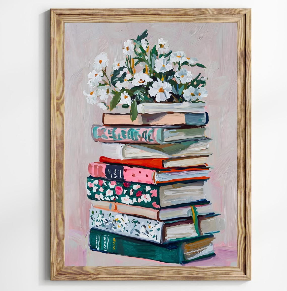 Floral Book Lover Poster Stack of Books Bookworm Goth Wall Art Flowers ...