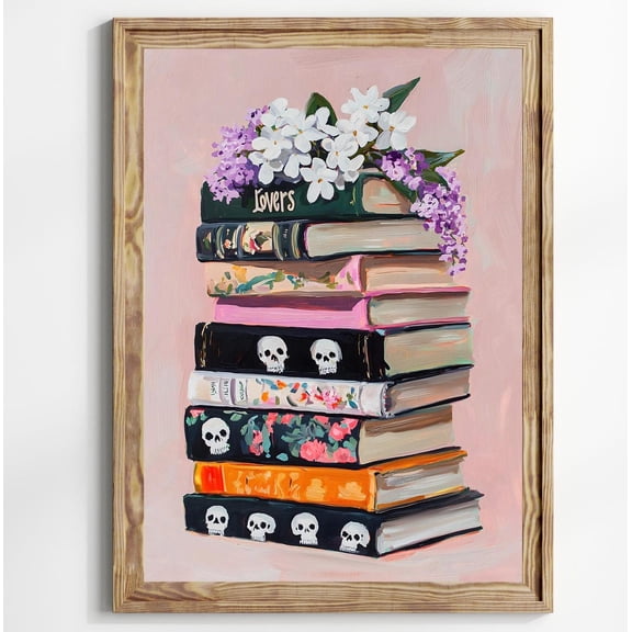 Floral Book Lover Stack of Books Bookworm Goth Wall Art Flowers Books Decor Design 4