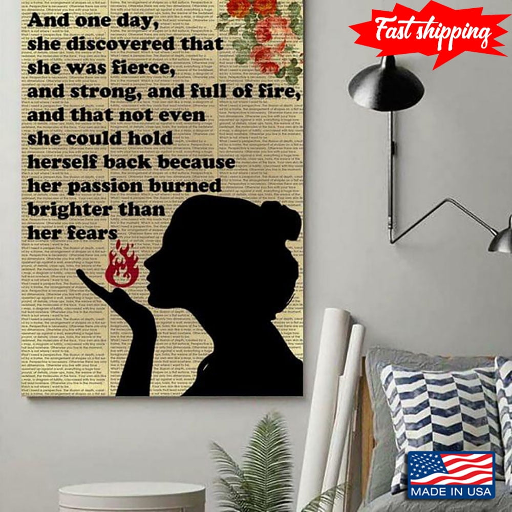 Floral Book Page Theme Girl & Fire Silhouette And One Day She