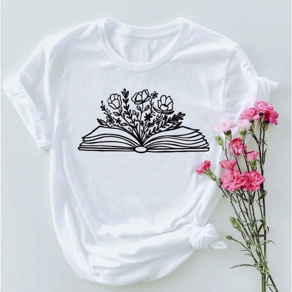 Floral Book Shirt , Aesthetic Reading Tee with Flowers Growing from Book, Literary Nature Graphic T-Shirt for Book Lovers, Gift Outfit All Size S-5Xl