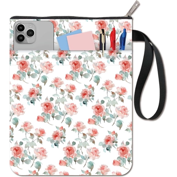 Floral Book Sleeve Book Cover with Zipper and Extra Sleeve Waterproof Washable Pink Flower Protector Pouch Bag Case