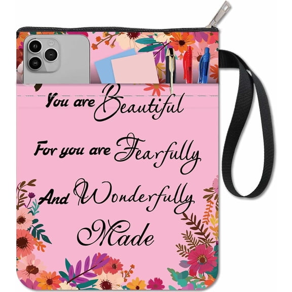 Floral Book Sleeve Cover Book Protector Cloth Washable Flowers Words Printed Books Notebook Paperback Bag with Zipper and Extra Sleeve Pocket for DIY Textbook Readers Teacher Classmates Women