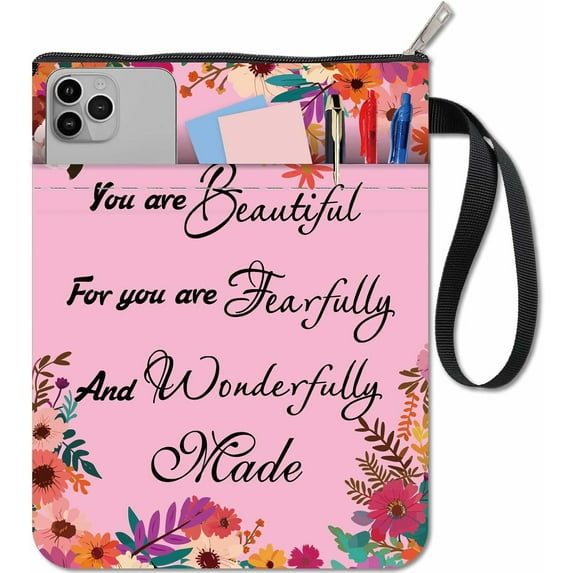 Floral Book Sleeve Cover Book Protector Cloth Washable Flowers Words Printed Books Notebook Paperback Bag with Zipper and Extra Sleeve Pocket for Textbook Readers Teacher Classmates Women Silver