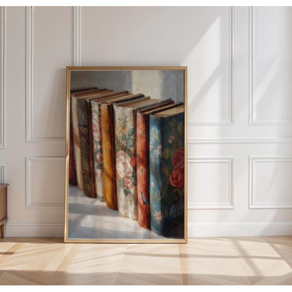Floral Book Spine Wall Art Print, Unframed Paper Poster 8x10in