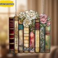 thumbnail image 1 of Floral Book Stack Acrylic Suncatcher Window Hanging Home Decor Book Lovers Reader Gift Library, 1 of 5