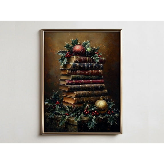 Floral Book Still Life Print, Dark Academia Vintage Art Home Decor #4185, 24x36 UNFRAMED