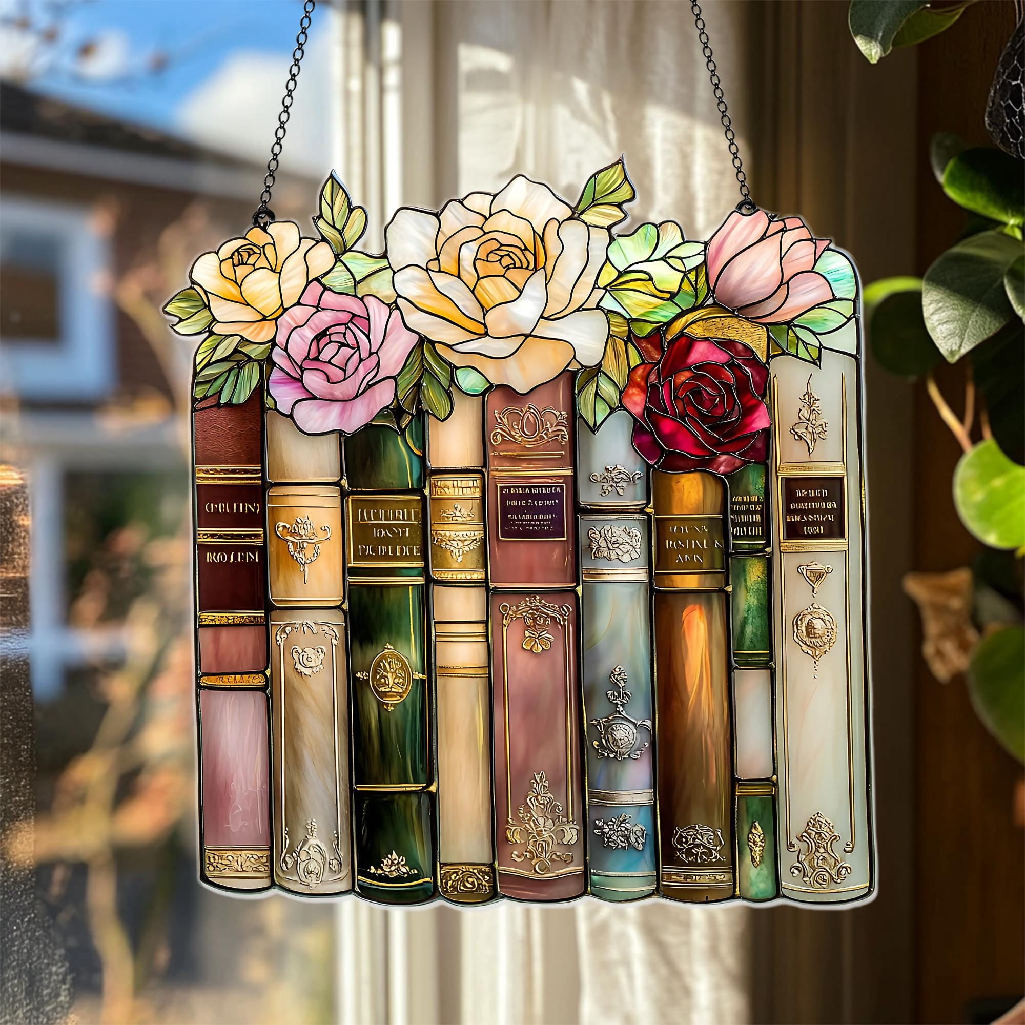 Floral Book Suncatcher Flowers Faux Stained Glass Book Lover Gift Book Floral Book Suncatcher Flowers Faux Stained Glass Book Lover Gift Book