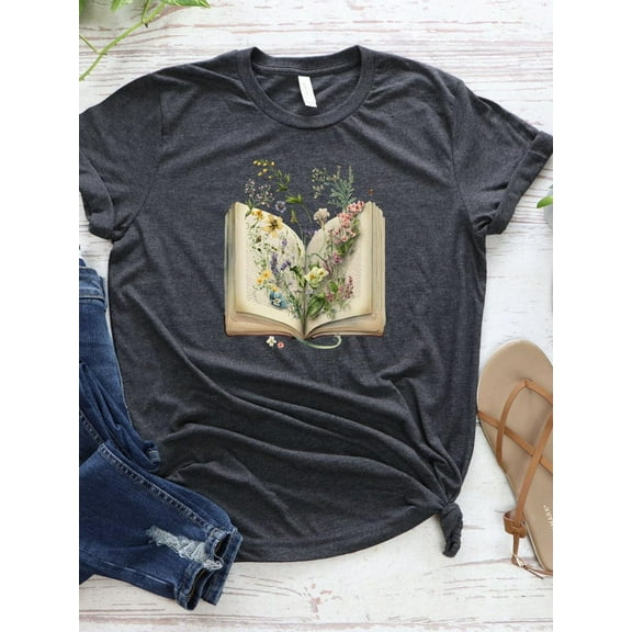 Floral Book T-Shirt: Book Lover Gift, Teacher Librarian Shirt Tshirt All Size S-5XL