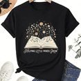 thumbnail image 1 of Floral Book Teacher Graphic T-Shirt, 100% Cotton Unisex Crew Neck Short Sleeve, 1 of 7