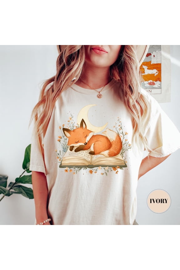 Floral Bookish Fox T-Shirt, Fox Lover Shirt, Bookclub Tee, Animal Aesthetic, For Her, Bookworm Sweater, Literary Shirt, Cute Cozy Oufit TSHIRT All Size S-5XL