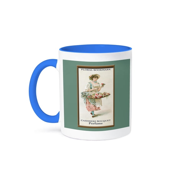 Floral Bookmark Cashmere Bouquet Perfume Lady With A Tray Of Flowers, 11oz Two-Tone Blue Mug