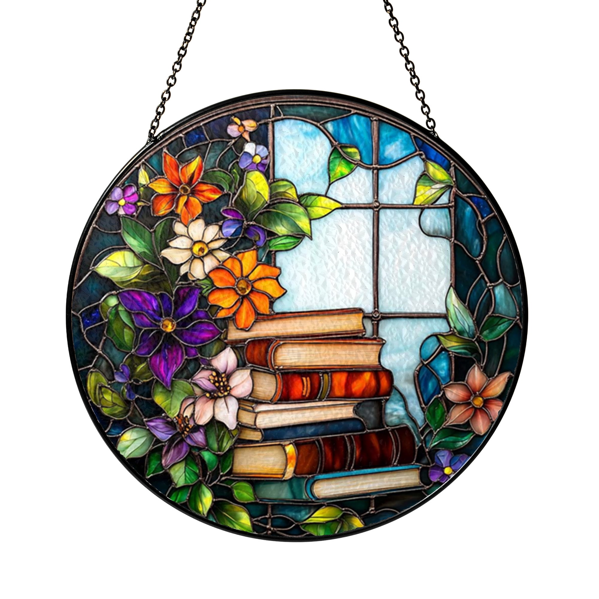 Window Drawing. Sign Floral Books Art Glass Style Decorative Window Hanging2001 - Walmart.com