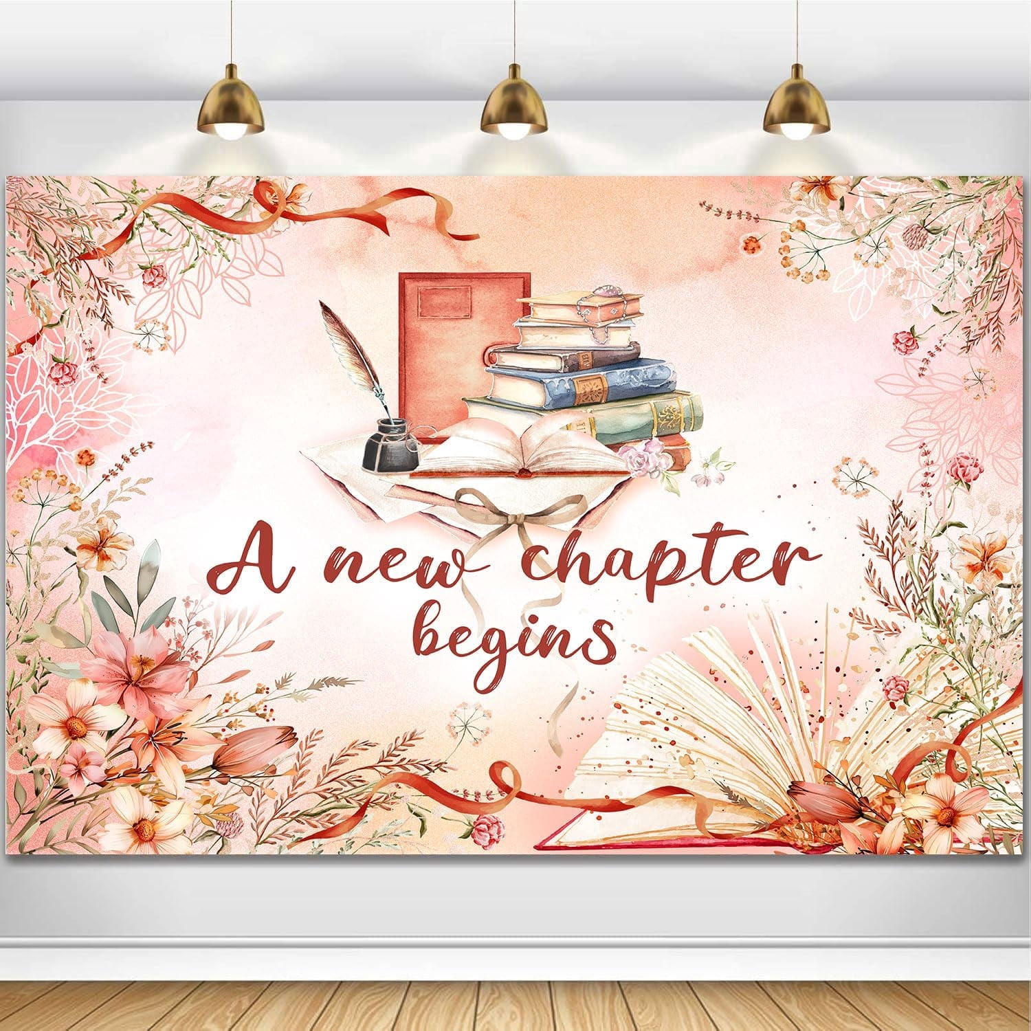 Chapter One Backdrop Floral Books Bridal Shower Backdrop A New Chapter Begins Background Red ...
