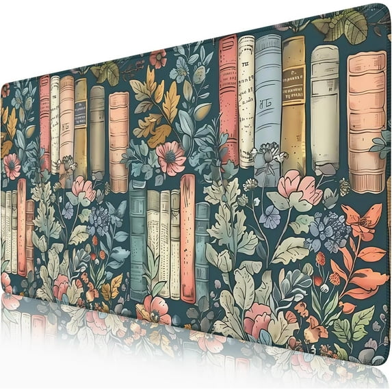 Floral Books Desk Mat Cute Desk Pad XXL Mouse Pad Colorful Mouse Keyboard Pad Flower Bookshelf Desktop Mat for Computer Laptop Aesthetic Reader''s Home Decor 31.5x15.7 in