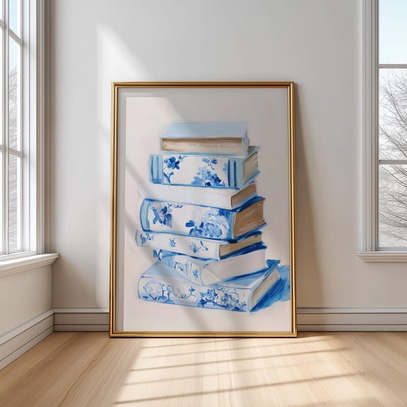 Floral Books : Elegant Library Wall Art Giclée Poster, Stretched Canvas Size 8x12