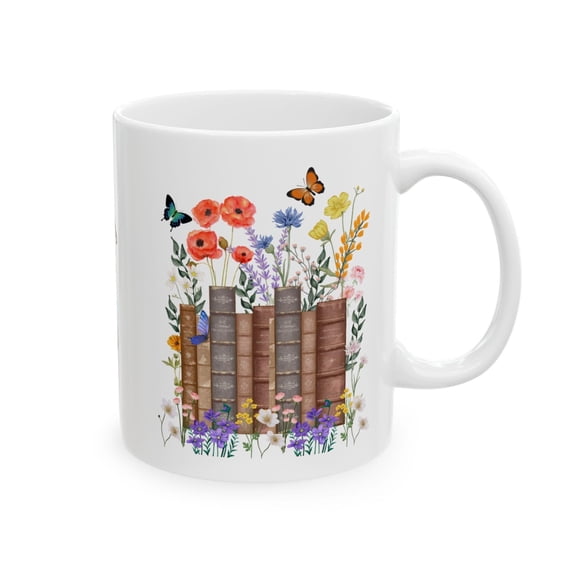 Floral Books Mug Ceramic Mug Coffee Cup Book Lover Gift Teacher Appreciation Gift
