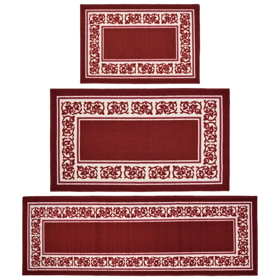 Madison Home USA Burgundy Floral Boarder Area Rug, Durable Fade Resistant (3 Count)