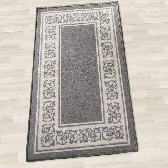 Floral Border Area Rugs Size: 20"x 59", Color: Grey
