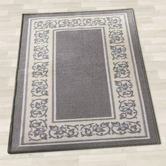 Floral Border Area Rugs Size: 26"x 45", Color: Grey
