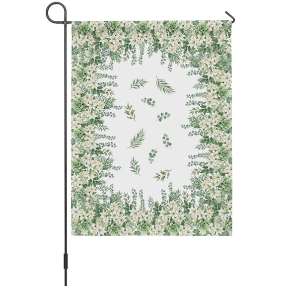Floral Border Garden Flags For Outdoor, Eucalyptus Leaves Farmhouse Rustic Small Double Side Yard Flags Weather Proof Garden Decor for Lawn Outside Holiday 12 x 18 Inches