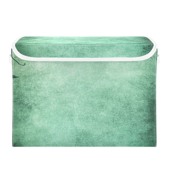 Floral Border on Green Background Large Storage Bins with Linen Collapsible Lid Storage Box 16.7 x 12.6 x 11.8in