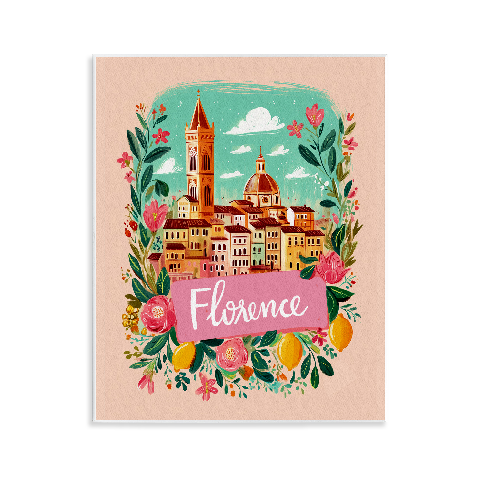 Floral Bordered Florence Wall Plaque Art, design by Yen