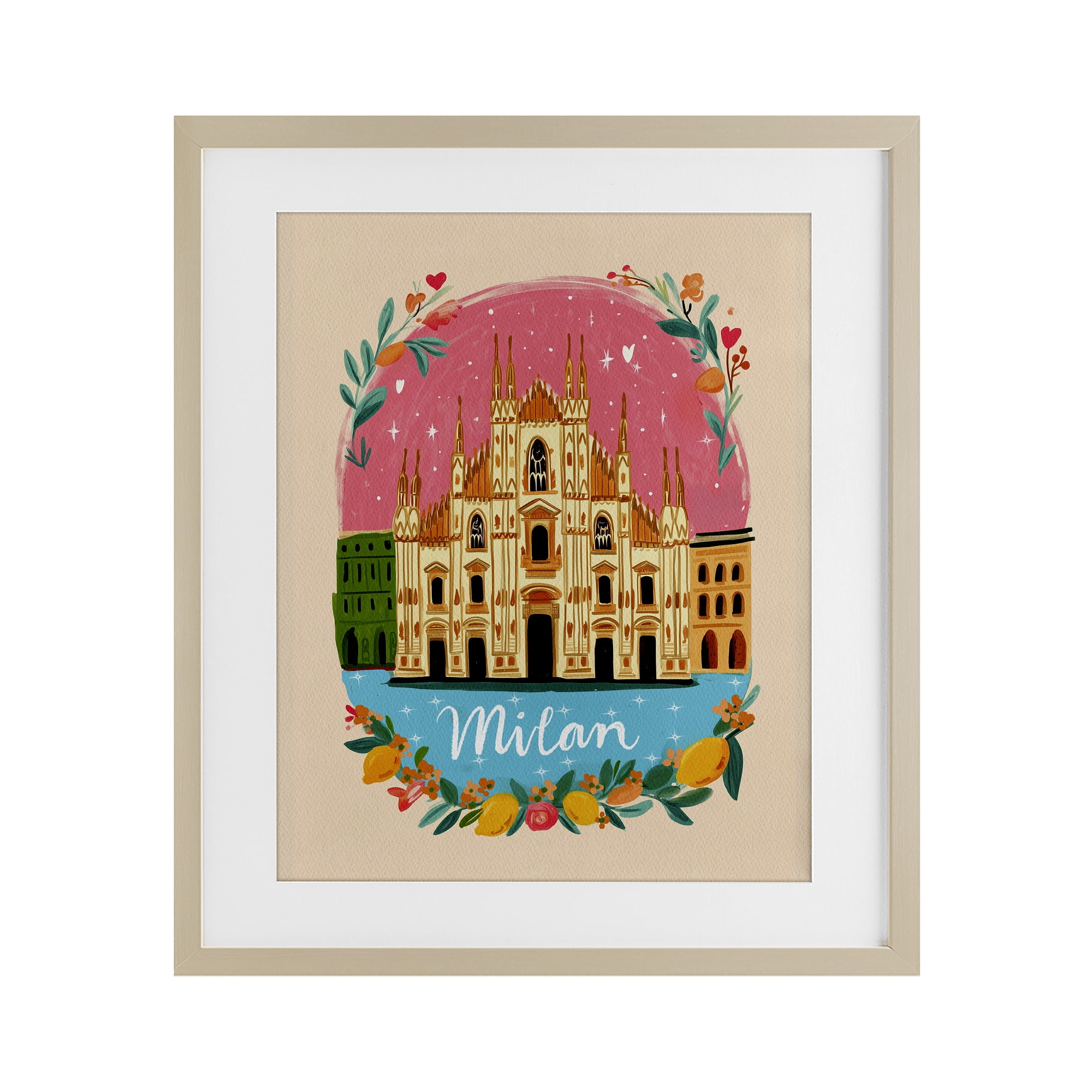 Floral Bordered Milan Birch Framed Print Under Glass, design by Yen