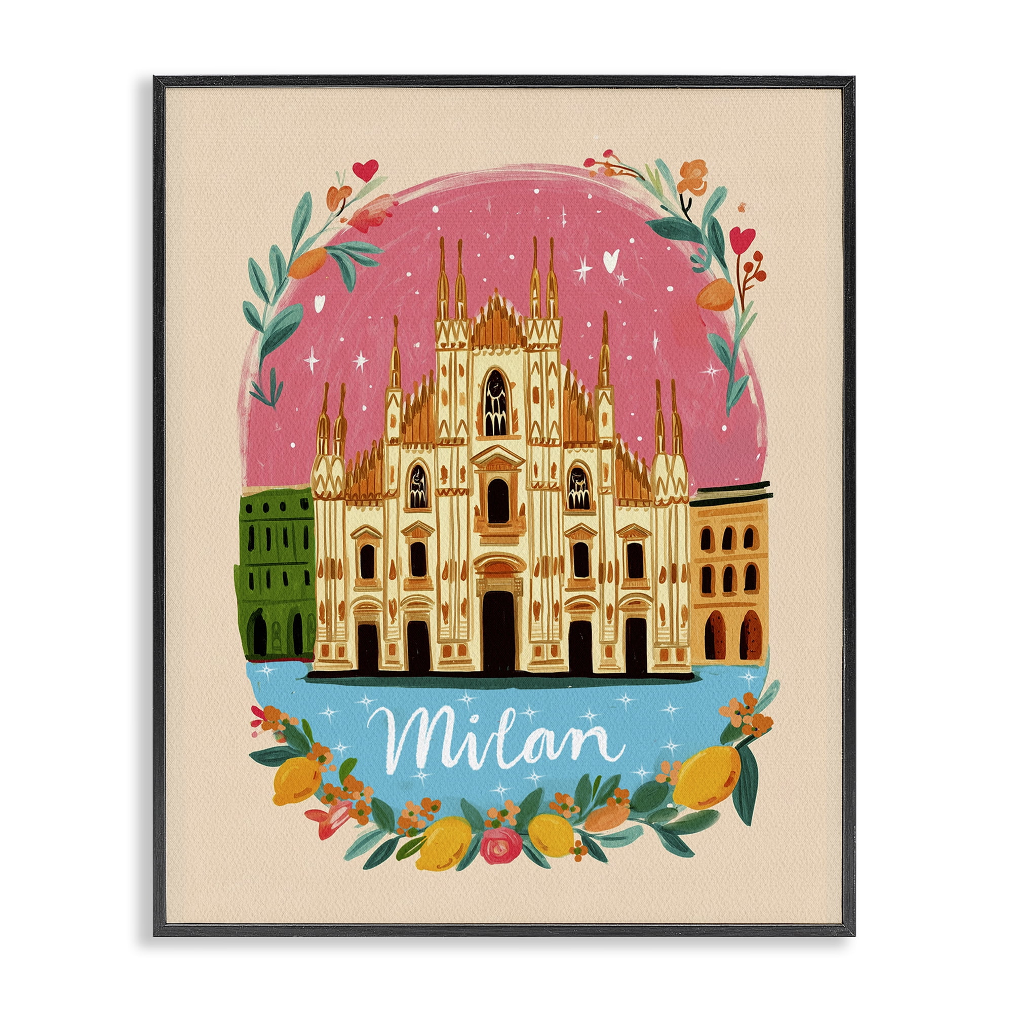 Floral Bordered Milan Black Framed Giclee Art, design by Yen