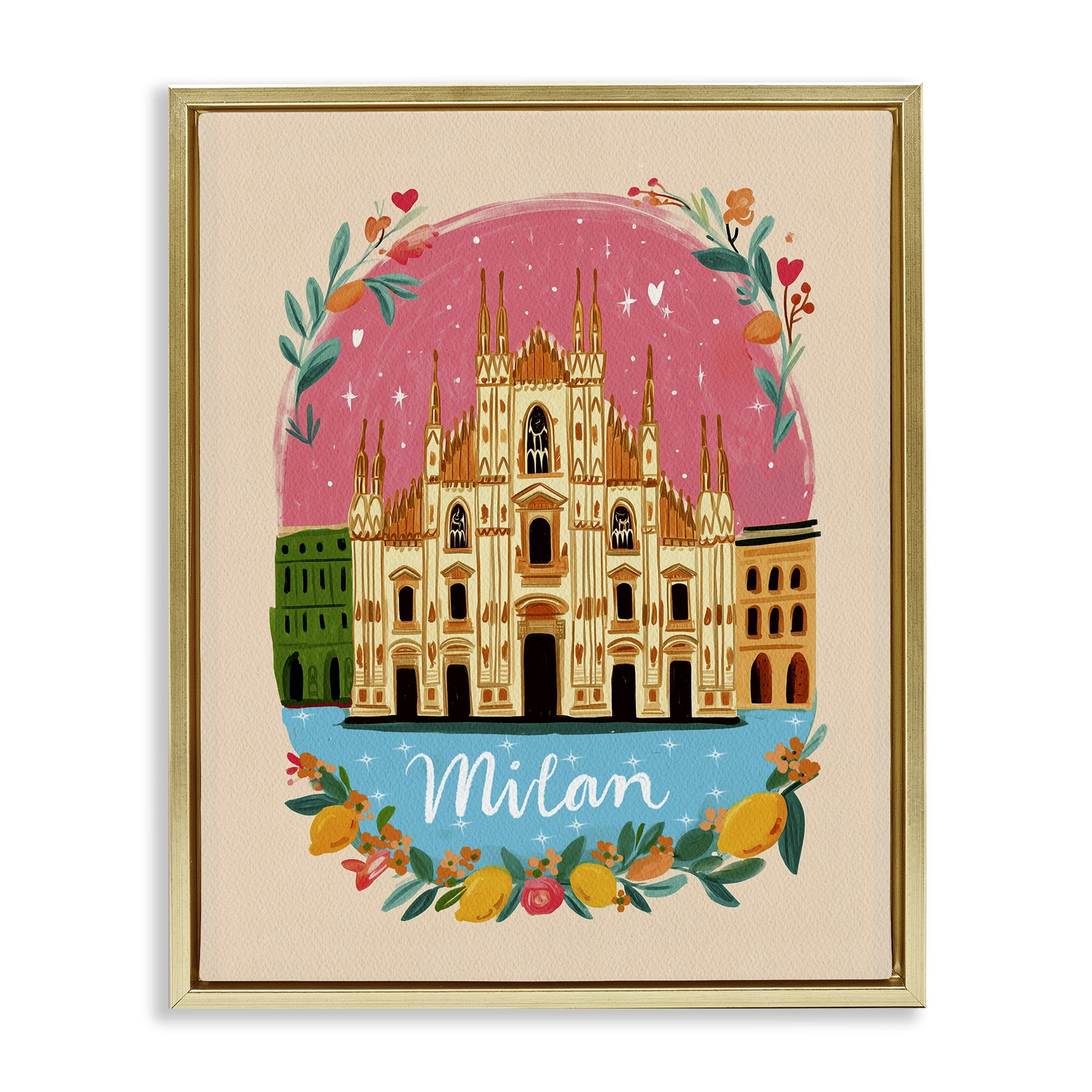 Floral Bordered Milan Gold Framed Floater Canvas Wall Art, design by Yen