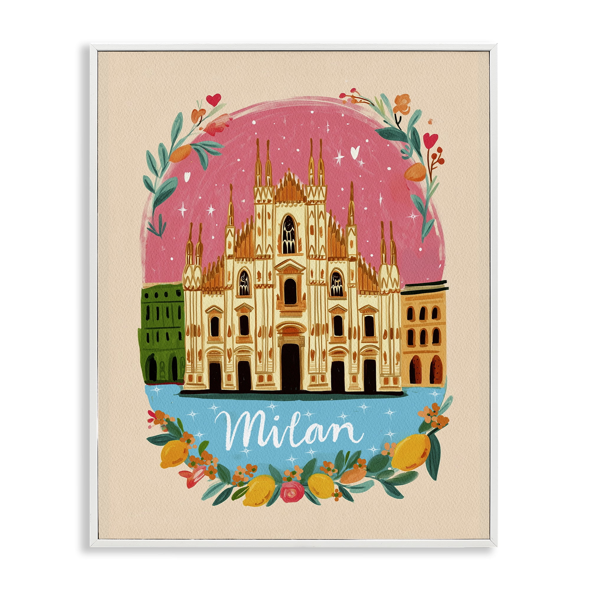Floral Bordered Milan White Framed Giclee Art, design by Yen