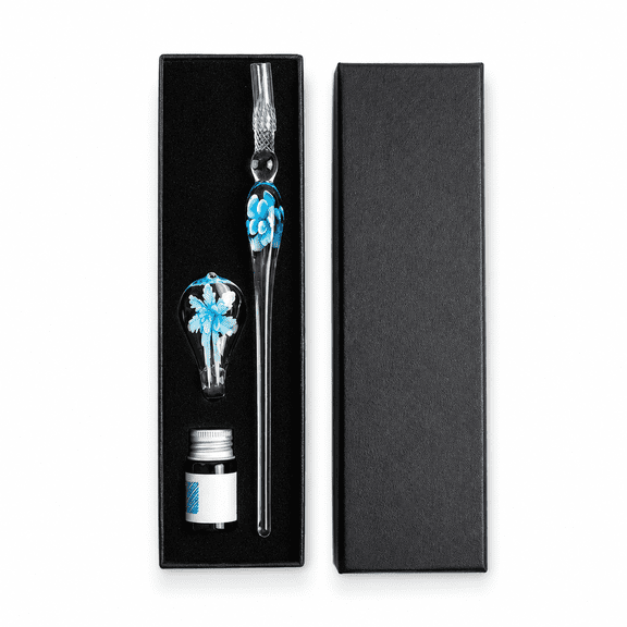 Floral Borosilicate Glass Dip Pen, Crystal Clear Calligraphy Pen with Spiral Ink-Holding Nib, Smooth Writing Tool for Lettering, Journaling, Drawing and Signatures