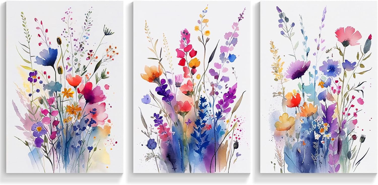 Floral Botanical Canvas Wall Art Vintage Plant Flower Poster 3 set ...