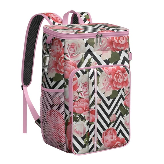 Floral Botanical Insulated Cooler Backpack, Leakproof Waterproof Lunch Bag, Vintage Wildflower Print for Picnic, Hiking, Beach, Camping