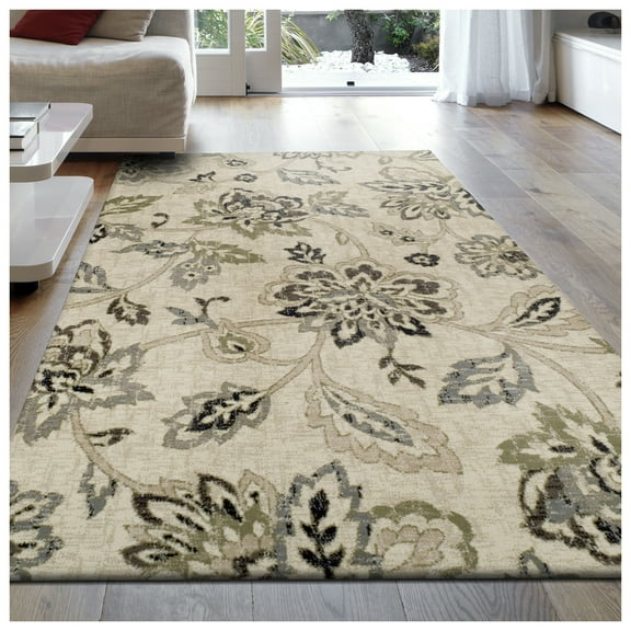 Floral Botanical Jacobean Area Rug or Runner, 8' x 10', N/A