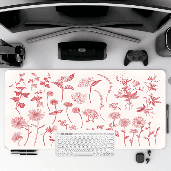 Floral Botanical Mouse Pad 35.4 x 15.8 inches Red Plant Design for Desk and Office Use