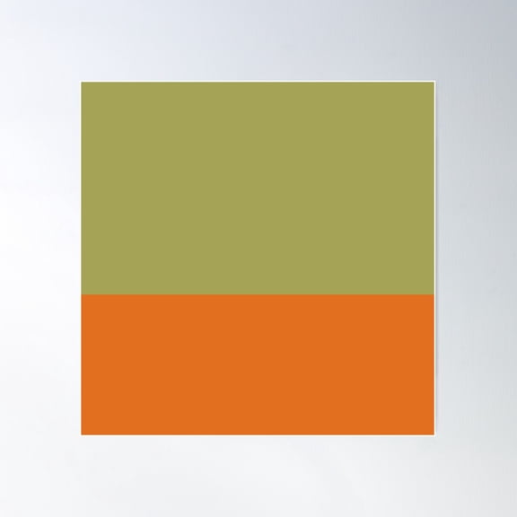 Floral Botanical Summer Olive Green And Orange Striped Block Solid Color Poster Wall Art, Modern Wall Decor For Living Room Bedroom, 8x12 UNFRAMED