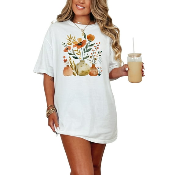 Floral Bouquet Art Watercolor Flowers Nature Design T-Shirt, Garden Blossoms Graphic Tee, Elegant Botanical Arrangement Shirt, Gift, White Comfort Colors T-Shirt, Small