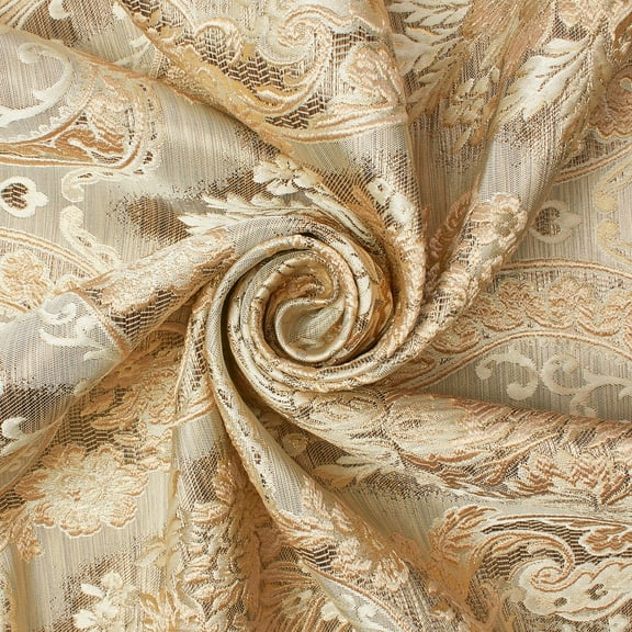 Floral Bouquet Damask Extra Wide Metallic 110" Heavyweight Upholstery Jacquard Polyester Fabric By The Yard (Beige, 10 Yards)