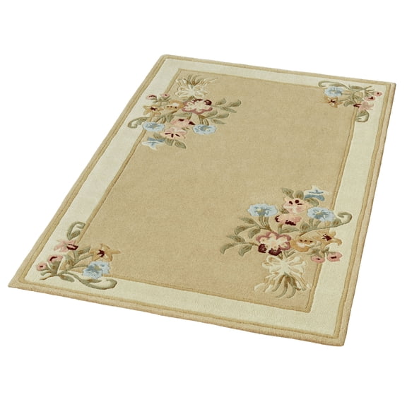 Floral Bouquet Handcarved Hand-tufted Wool Area Rug - Light Gold, 3 ft 3 in x 5 ft 3 in