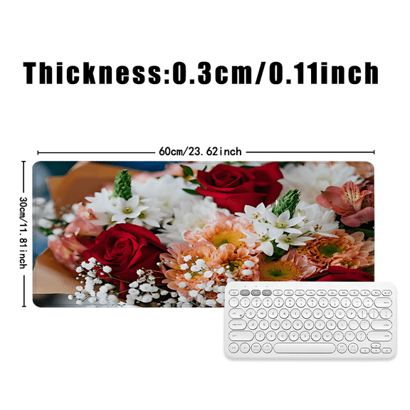 Floral Bouquet Mouse Pad 31.5x11.82 Inches Rubber Desk Mat with Red Roses and Peach Flowers for Office Home Use