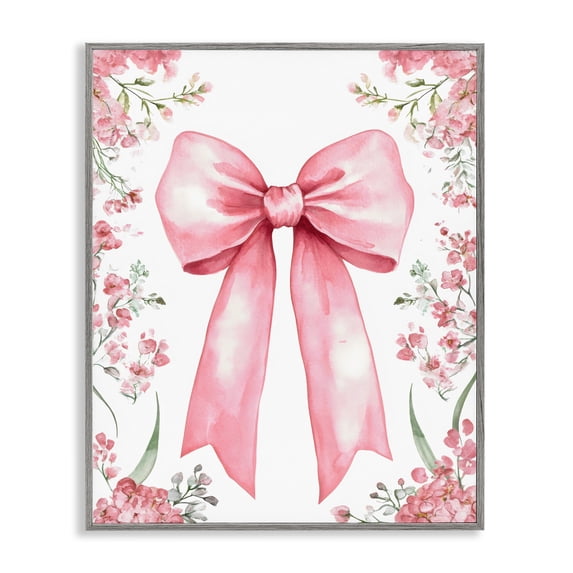 Stupell Industries Floral Bouquet Pink Bow Gray Framed Giclee Art, design by Creative Studio, 30 x 24