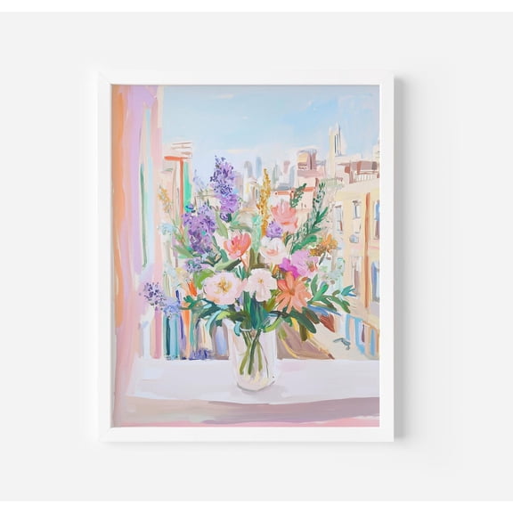 Floral Bouquet Poster Les Fleurs Pastel , Flower Vase Poster, Unframed Poster Size 8x12 F03.1.19l940