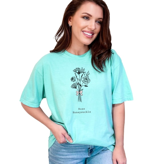 Floral Bouquet T-Shirt, Rose Honeysuckle Design, Cute Spring Tee, Flower Lovers Gift, Trendy Graphic Shirt, Casual Fashion Wear, Chalky Mint Comfort Colors T-Shirt, Small